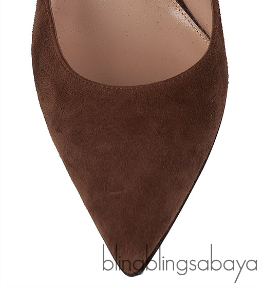 Brown Suede Pointed Toe Heels