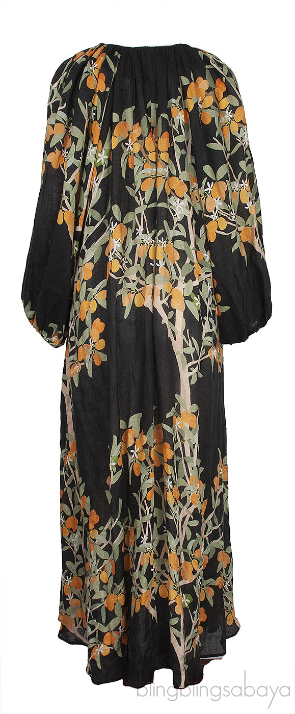 Black Georgette Floral Print Linen Dress
