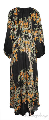 Black Georgette Floral Print Linen Dress