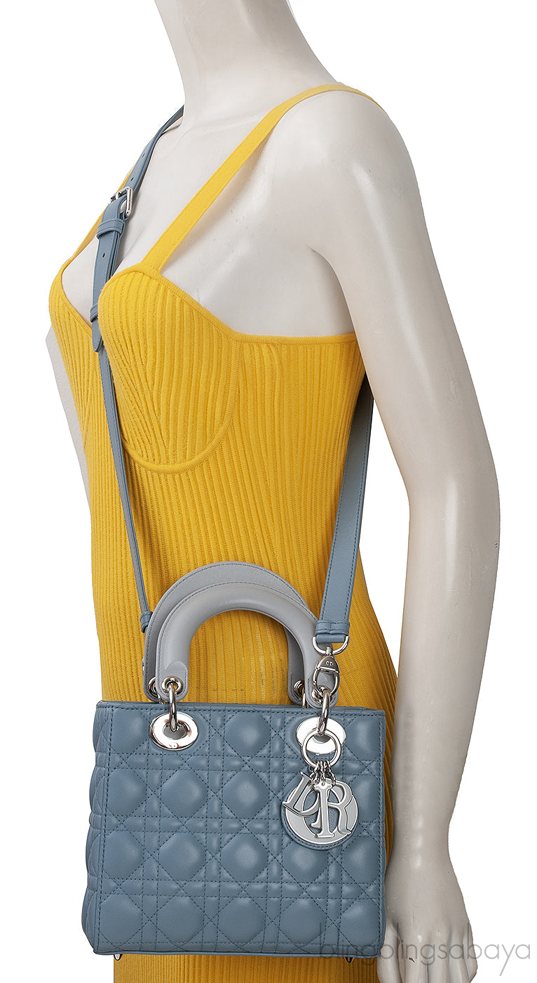 Christian Dior Lady Dior Two Tone Slate Blue And Grey Cannage Shoulder Bag