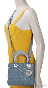 Christian Dior Lady Dior Two Tone Slate Blue And Grey Cannage Shoulder Bag