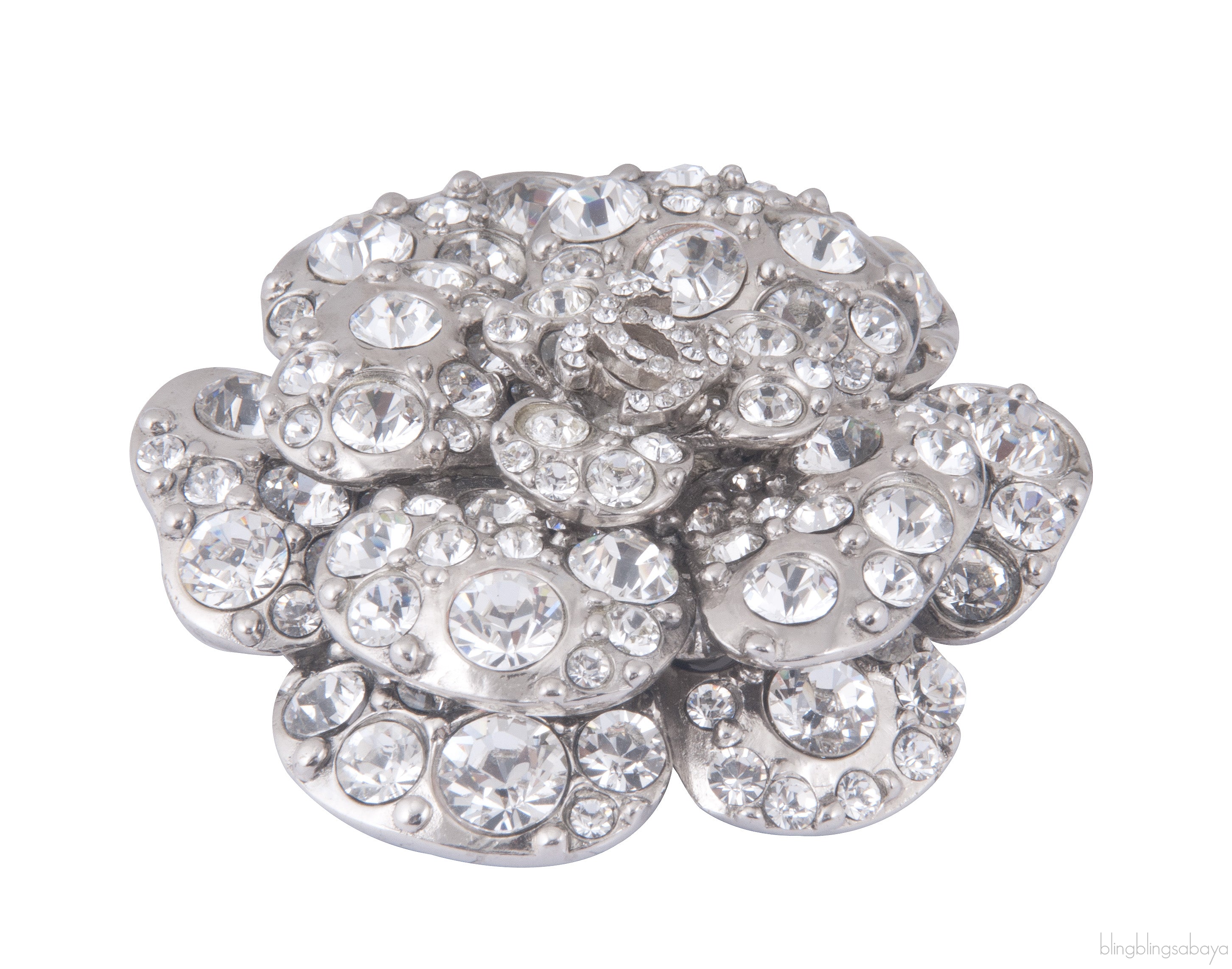 Crystal Camellia Silver Brooch
