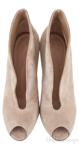 Beige Suede Ankle-Flare Boots