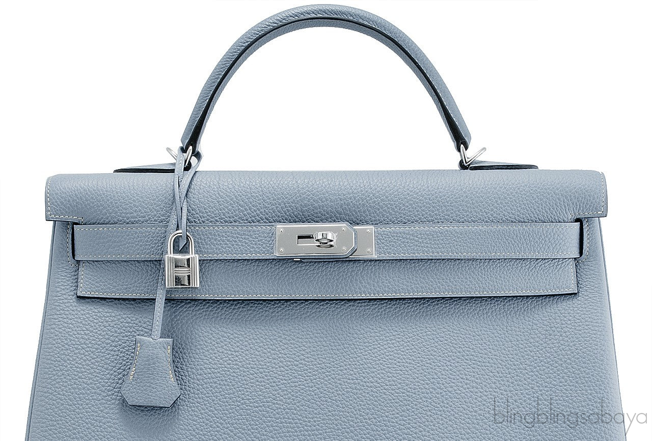 Kelly 40 Blue Lin Togo Retourne