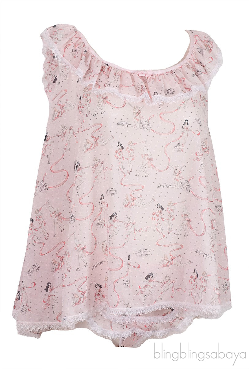 Light Pink Printed Ruffle Camisole Set