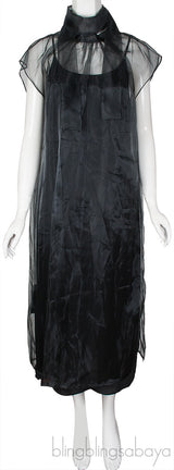 Black Silk Organza Midi Dress