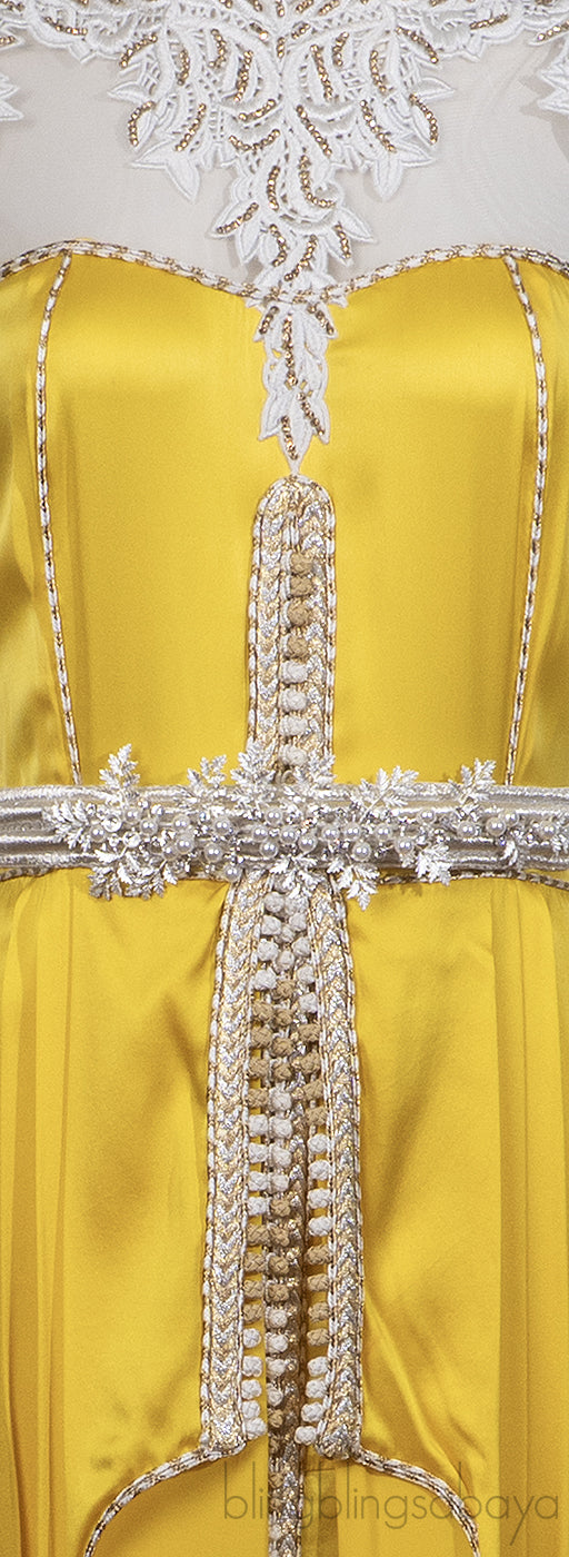 Jalabiya Kaftan Yellow Lace Dress