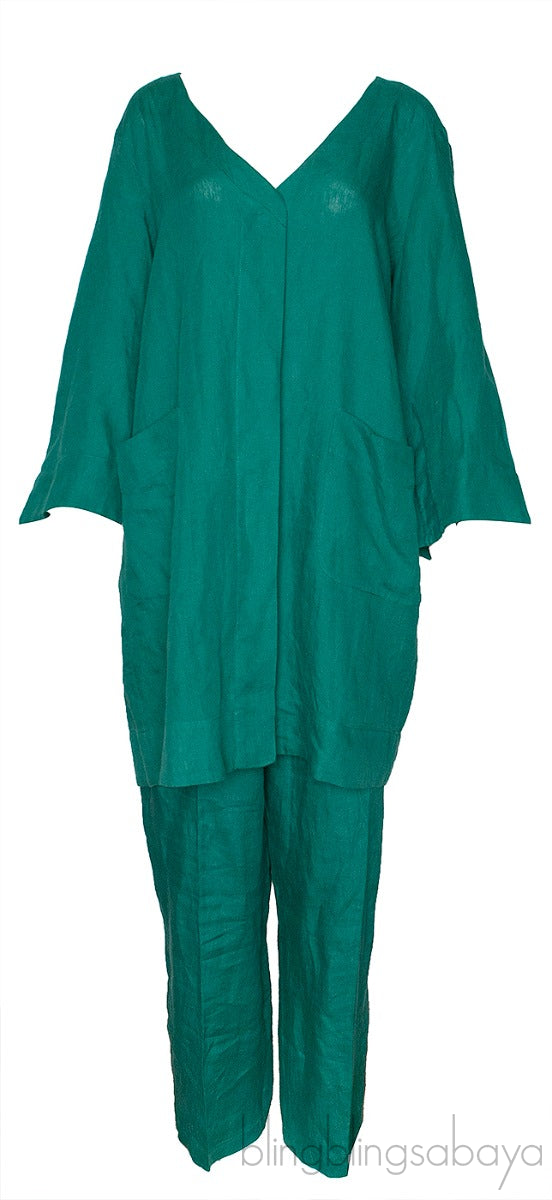 Green Linen Oversize Top & Trouser