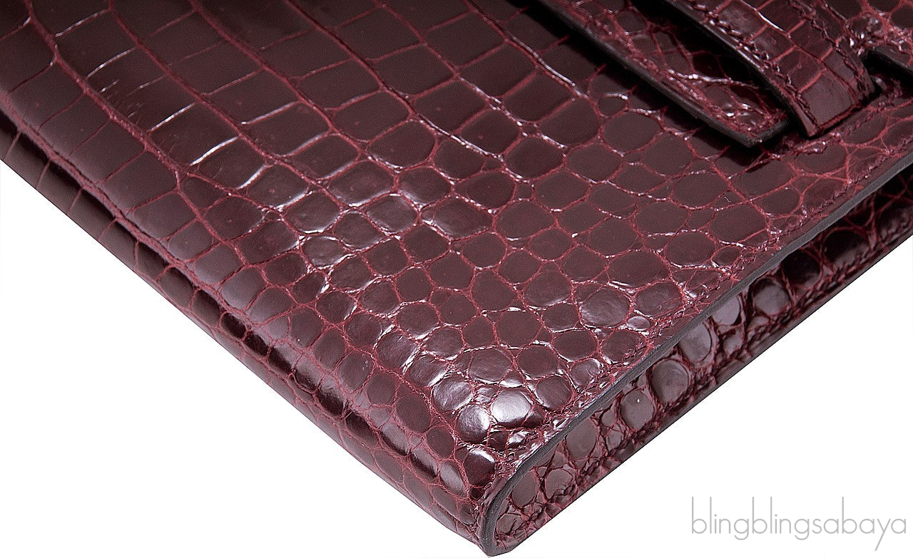 Kelly Cut Porosus Crocodile Bordeaux