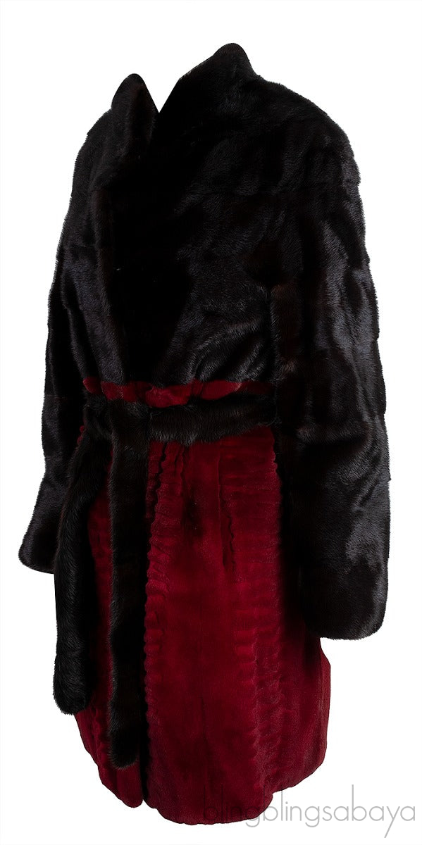 Bi-color Fur Belted Coat
