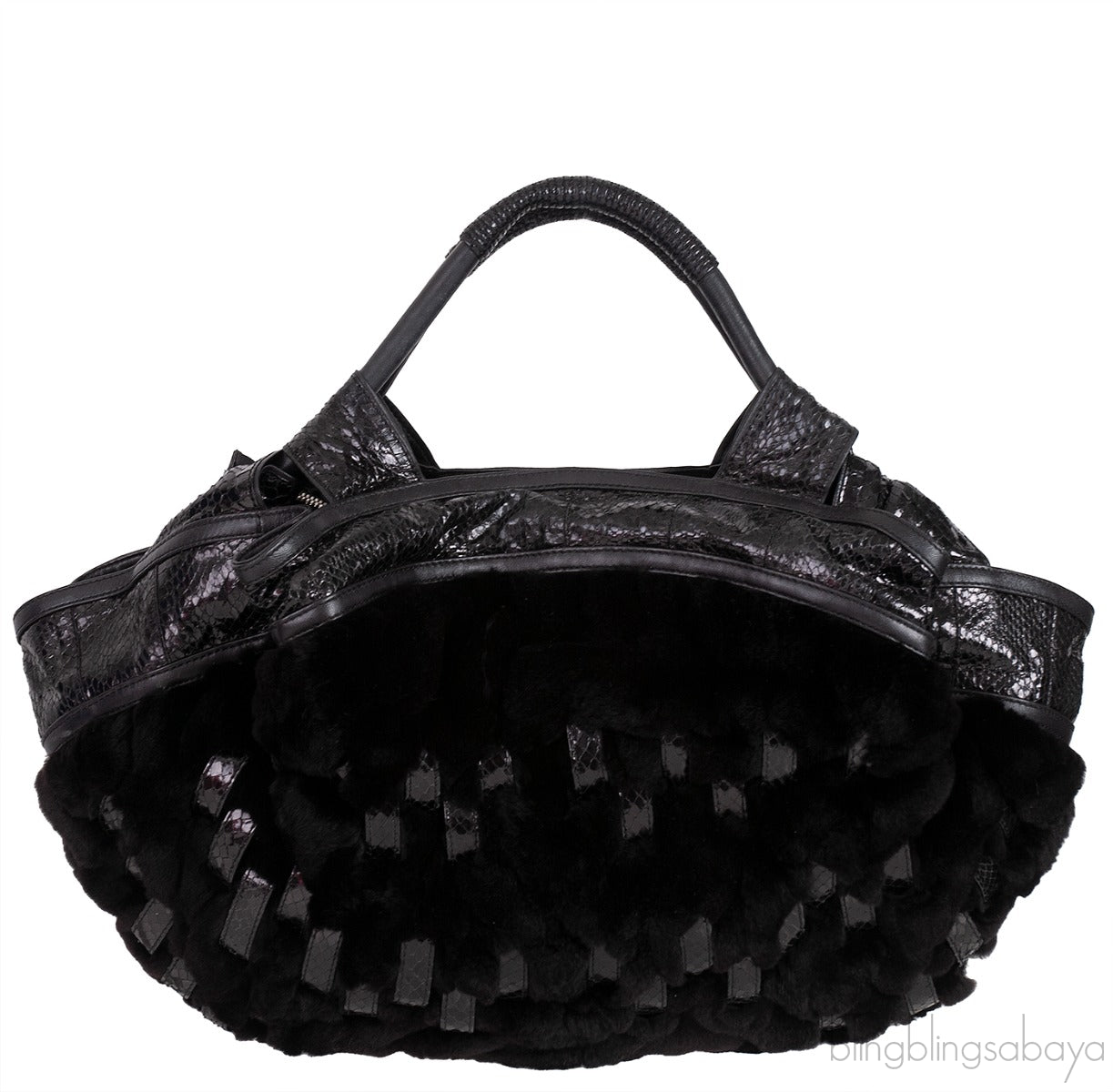 Black Python and Mink Fur Bag