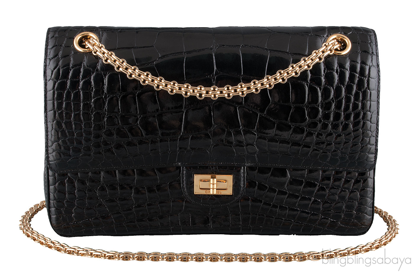 2.55 Black Croc Large Bag