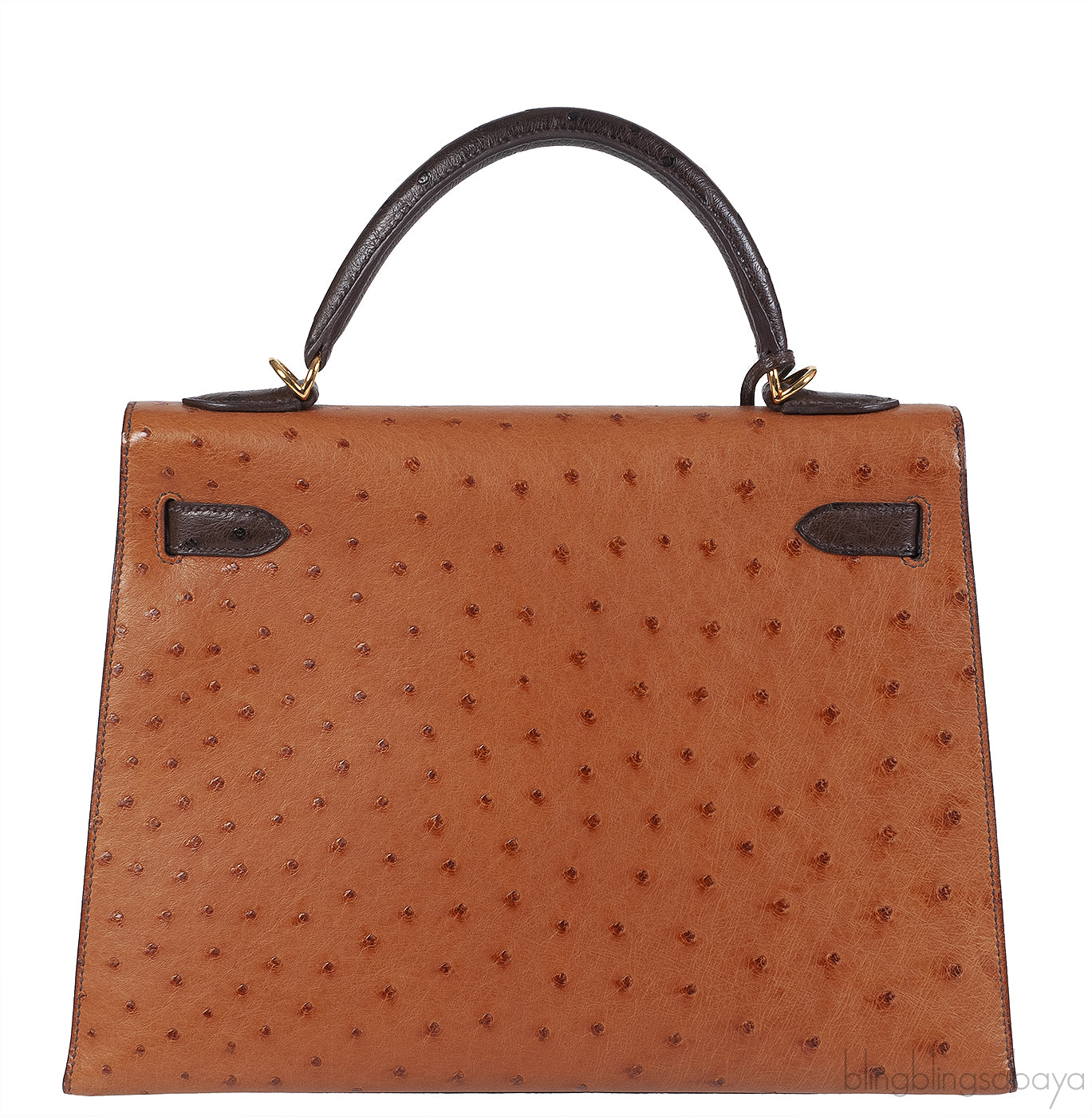 Hermes Kelly 32 Chocolate Natural and Dark Brown Ostrich GHW