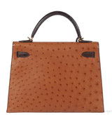 Hermes Kelly 32 Chocolate Natural and Dark Brown Ostrich GHW