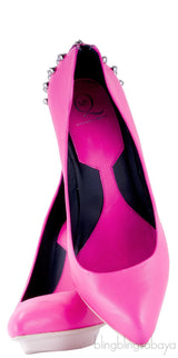 Pink Studded Neon Leather Pumps