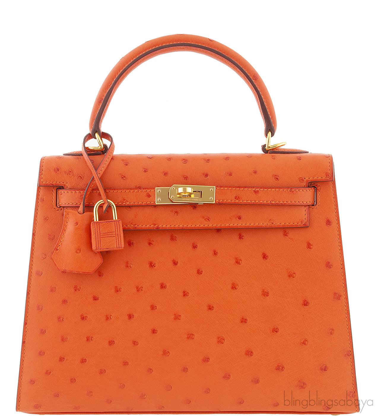 Kelly 25 Tangerine Ostrich Sellier
