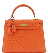 Kelly 25 Tangerine Ostrich Sellier