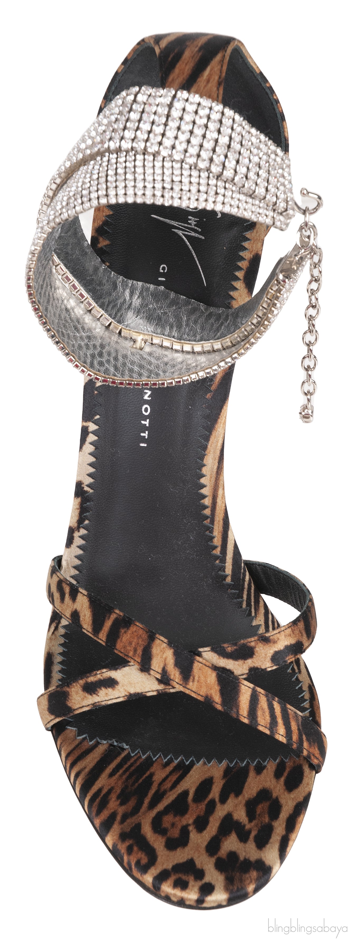 Leopard Print Satin Crystal Sandals