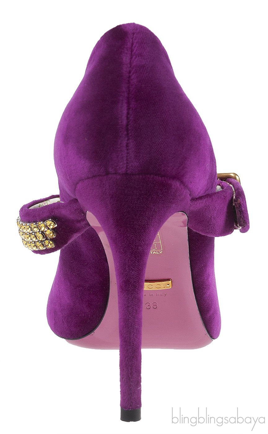 Gucci Purple Sylvie Velvet Crystal Embellished Heels 38