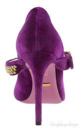 Gucci Purple Sylvie Velvet Crystal Embellished Heels 38