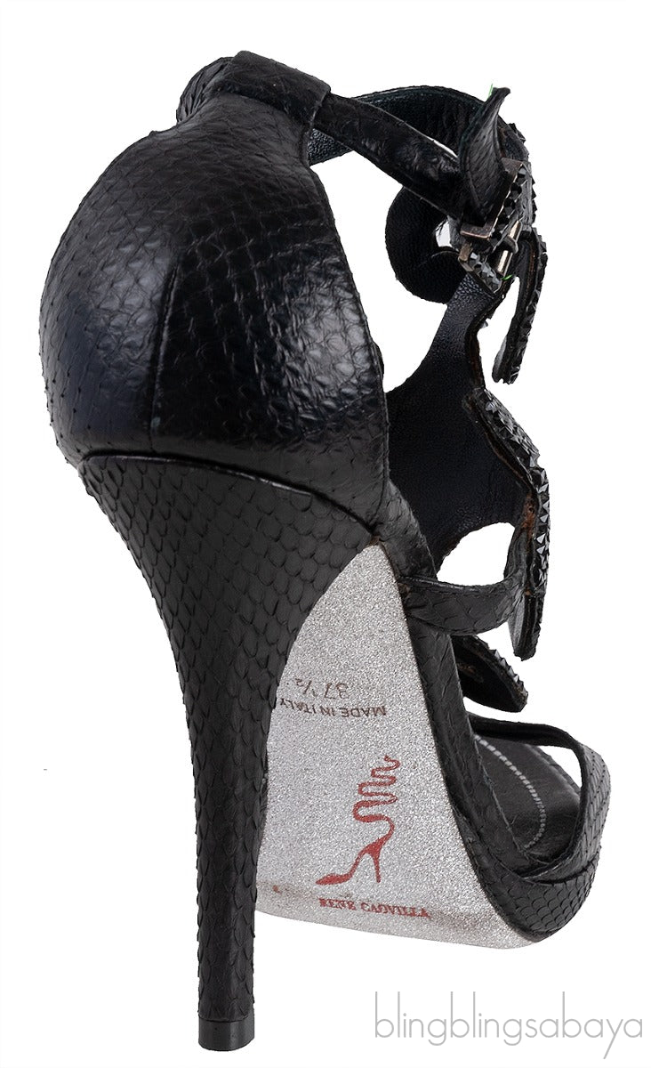 Black Swirl Strass Python Heels