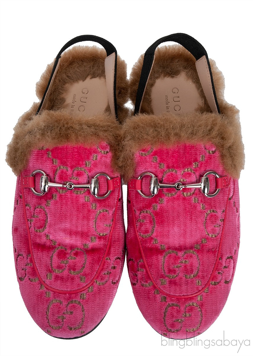 Pink Princetown GG Velvet Kids Shoes