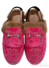 Pink Princetown GG Velvet Kids Shoes