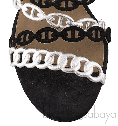 Hermes Chain d\'Ancre Silver & Black Sandals