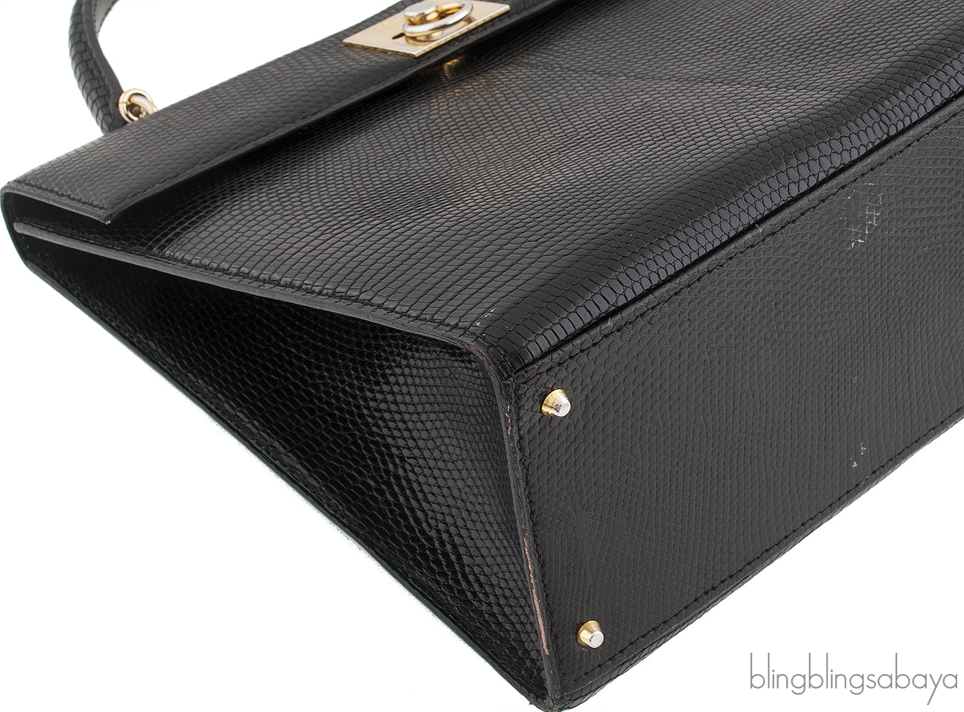 Vintage Black Lizard Top Handle Bag