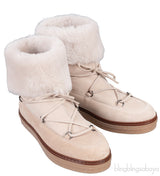 Beige Suede Fur Trim Flat Boots