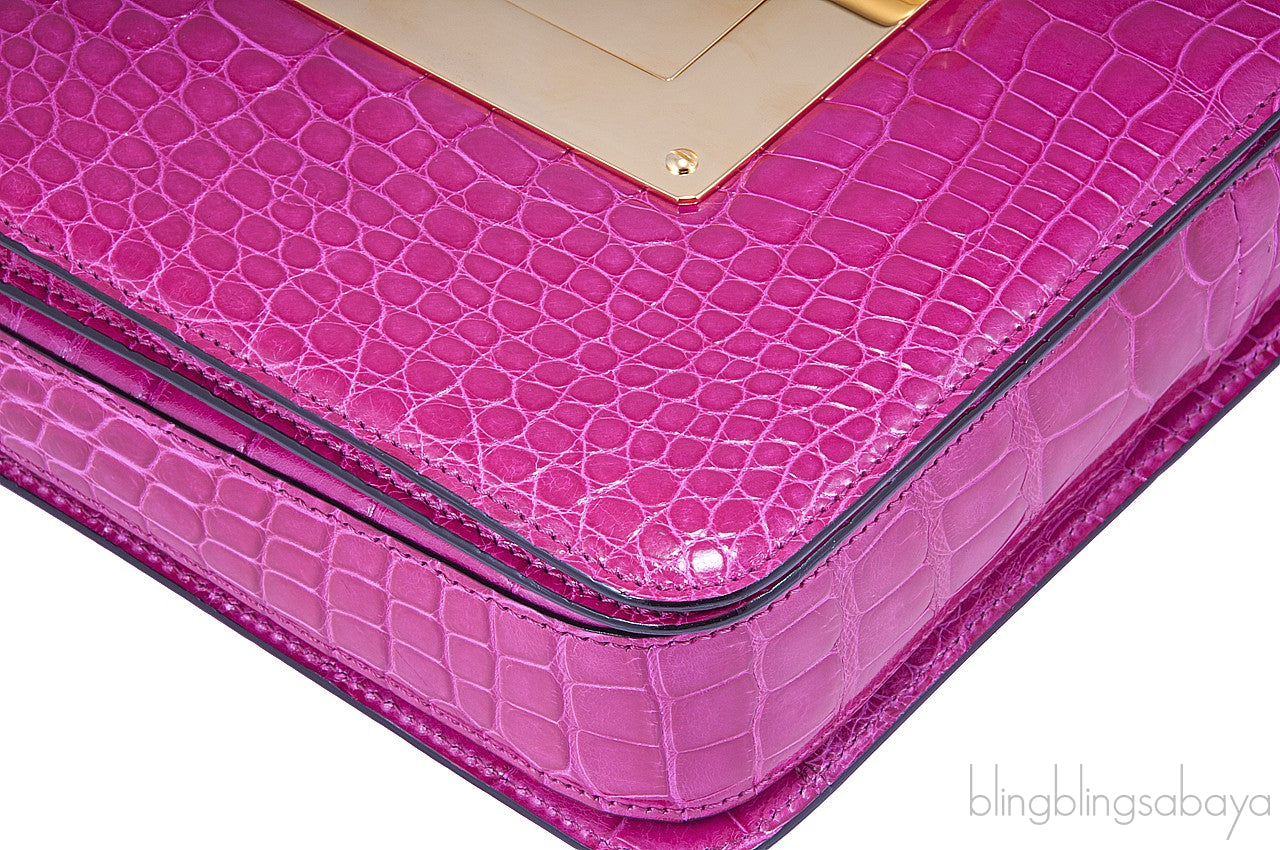Natalia Croc Fuchsia Shoulder Bag