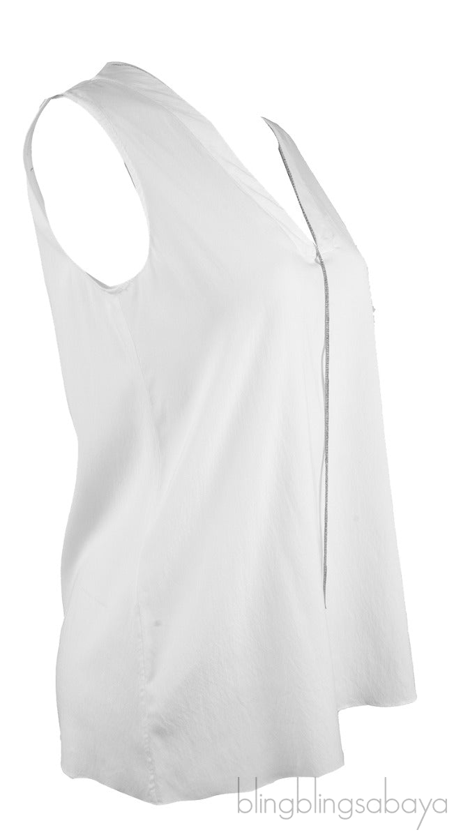 White V-neck Chain Blouse