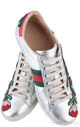 Floral Patch Silver Metallic Sneakers