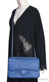 Chanel Classic Blue Python Jumbo Flap Bag