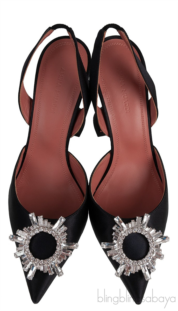 Black Begum Crystal-embellished Satin Slingback Pump
