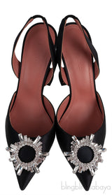 Black Begum Crystal-embellished Satin Slingback Pump