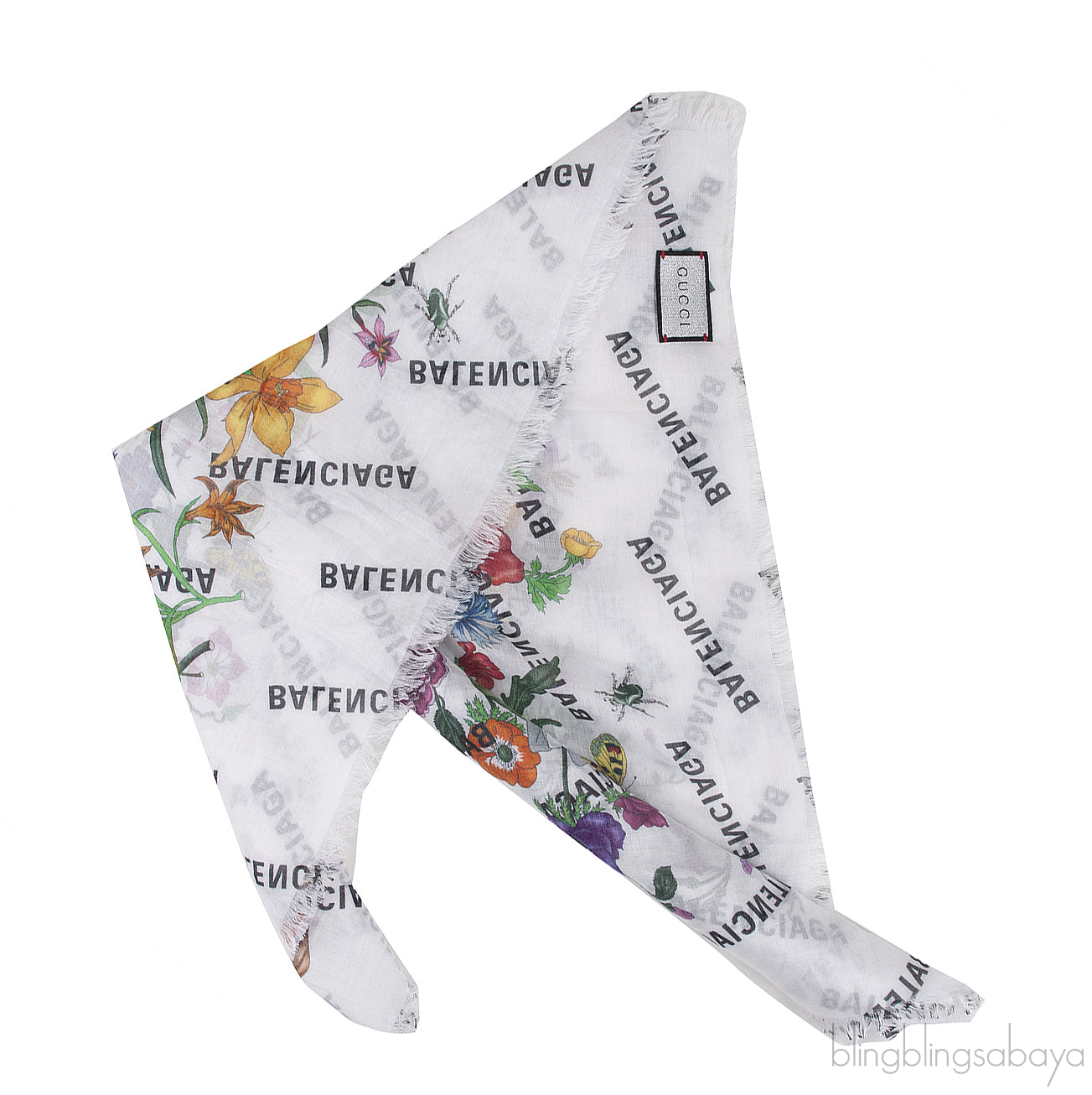 Gucci x Balenciaga The Hacker Project Flora Print Silk Scarf White