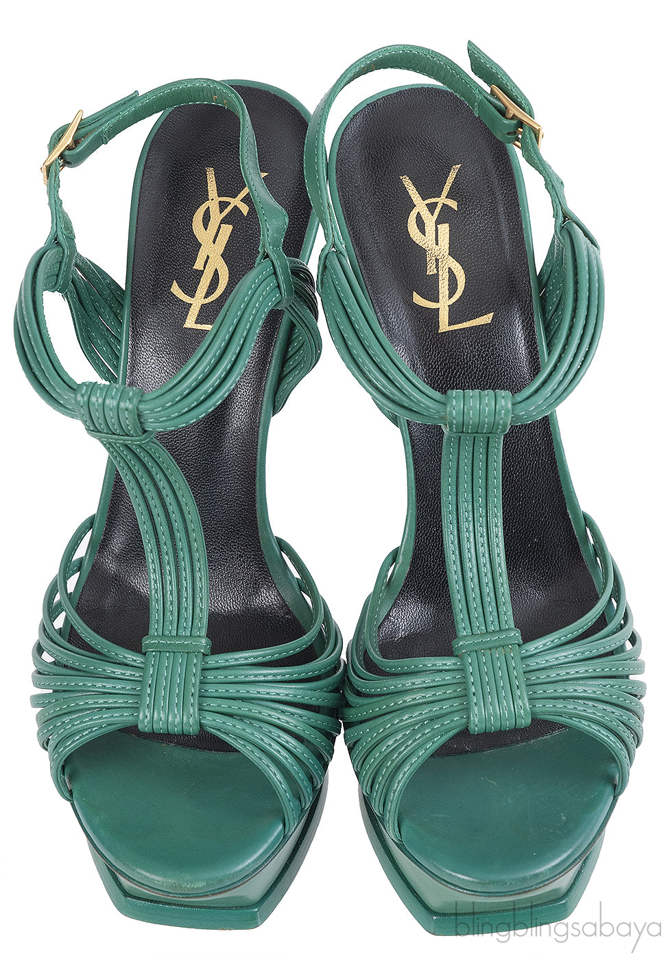 Yves Saint Laurent Green Strappy Slingback Sandals