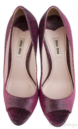 Magenta Snakeskin Peep Toe Pump