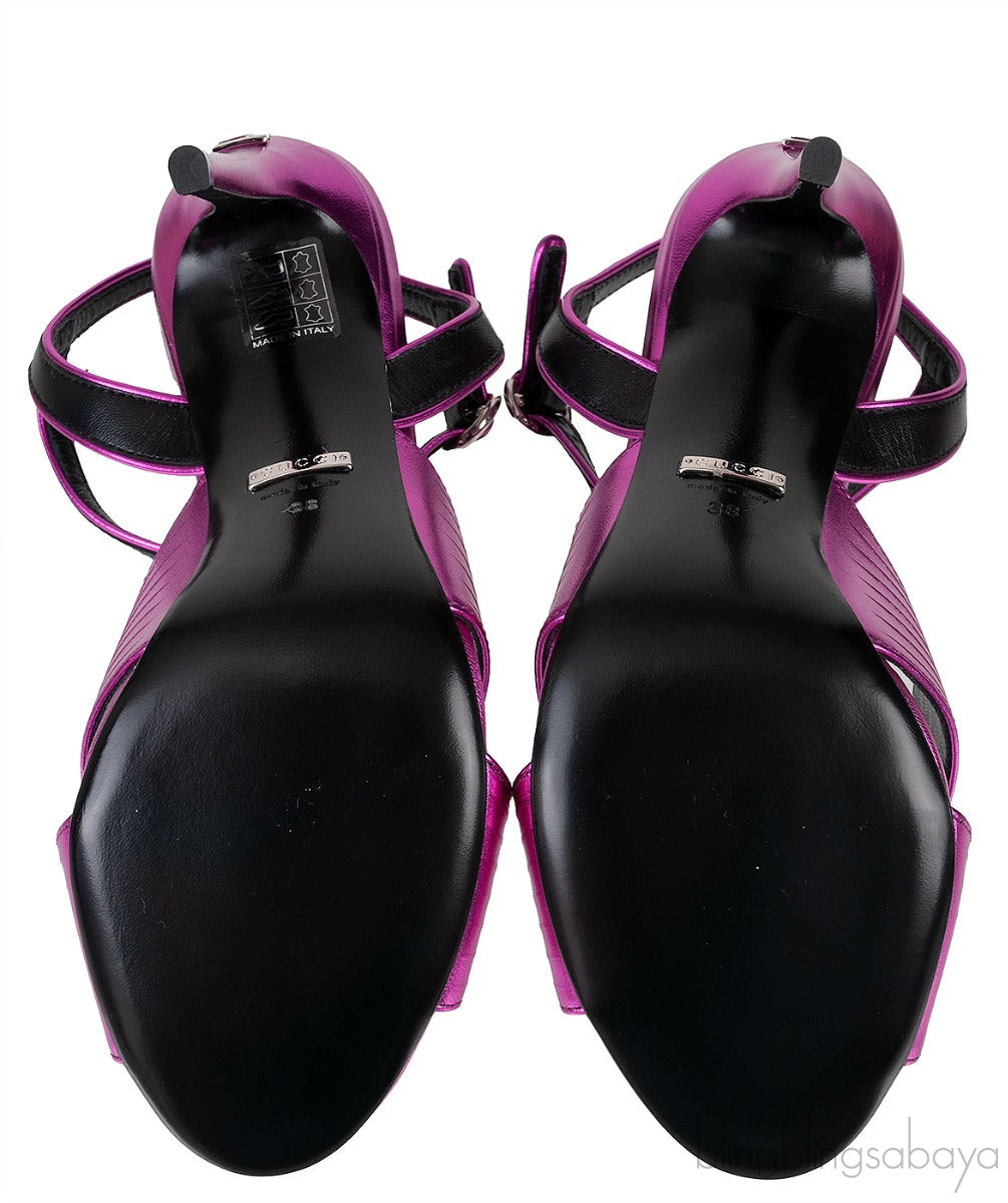 Criss-cross Metallic Magenta Slingback Sandals