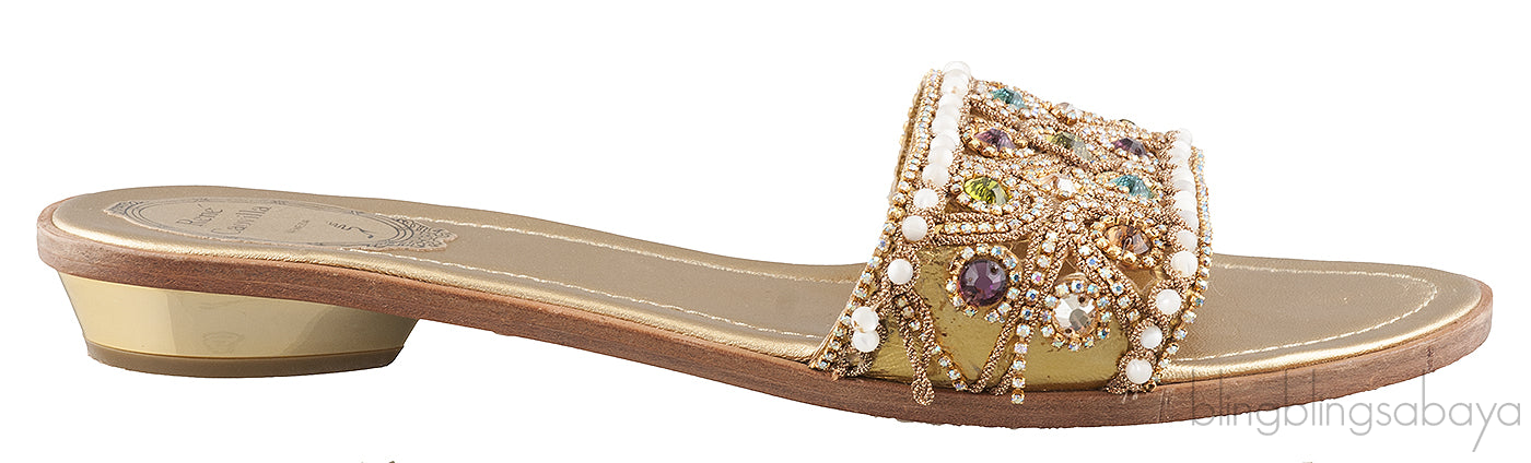 Gold Multicolor Crystal Sandals