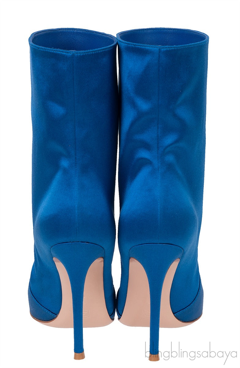 Blue Satin Ankle Boots