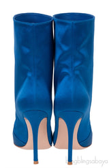 Blue Satin Ankle Boots