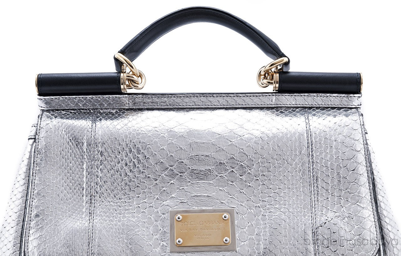 Miss Sicily Satchel Silver Python