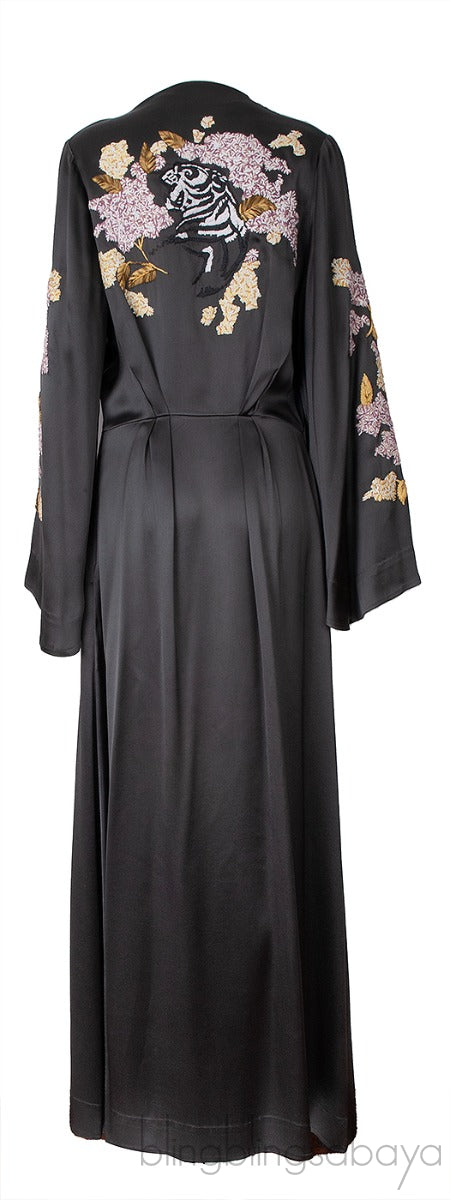 Grey Satin Embroidered Robe