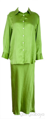 Lime Green Silk-satin Midi Shirt Dress