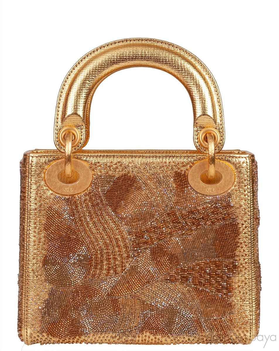 Lady Dior Mini Gold Bead Embellished Bag