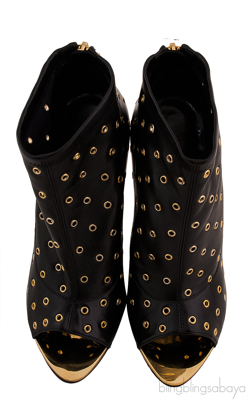 Black Leather Rivet Ankle Boots