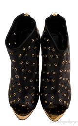 Black Leather Rivet Ankle Boots