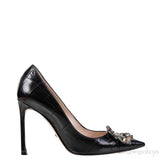 Black Croc Print Crystal Embellished Heels